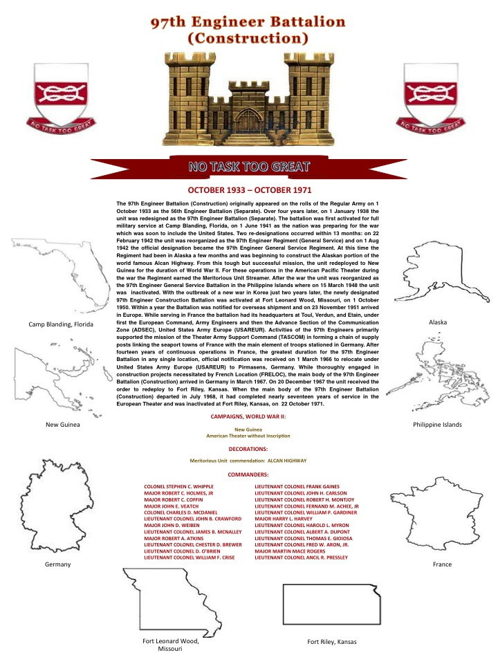 97th Engineer Bn plaque design sent to AEA Engineer Unit Recognition Program, Febureary 2013