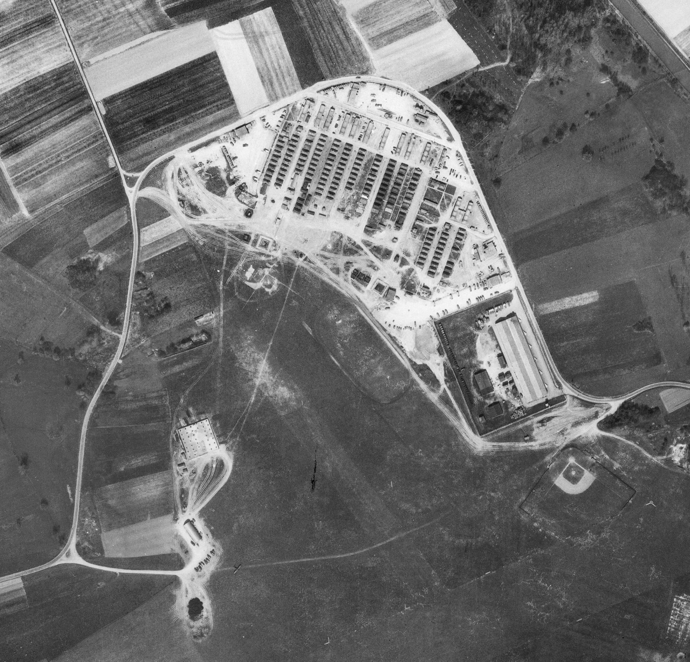 Areial view of Vassincourt Military Base, France, 22 April 1955