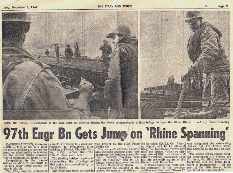 97th Engineer Ballation (Construction) bridge training, Kaiserslautern, Germany, December 1967