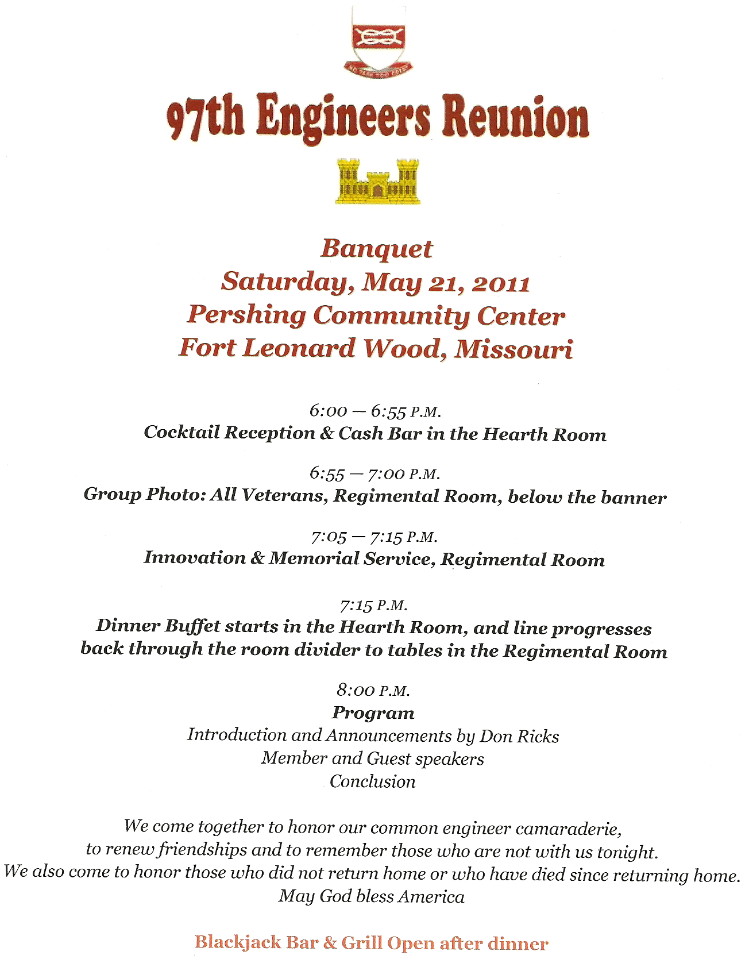 97th Engineer Banquet Schedule