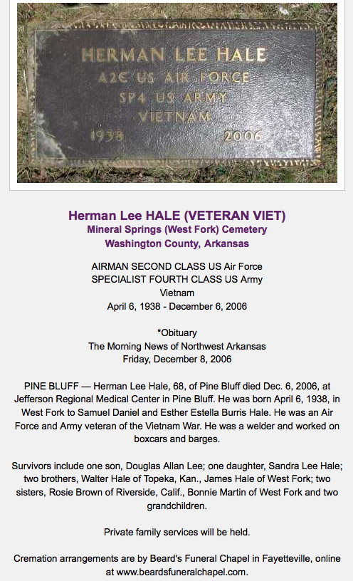 SP4 Herman Lee Hale, Vehicle Mechanic, Co D, 97th Engineer Bn (Const)