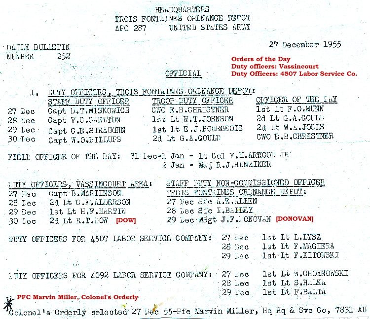 Duty Roster, TFOD and Vassincourt Duty Roster, TFOD and Vassincourt