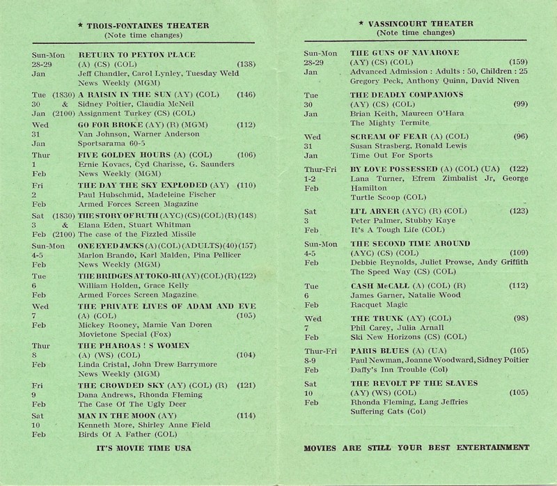 Movie schedule, inside