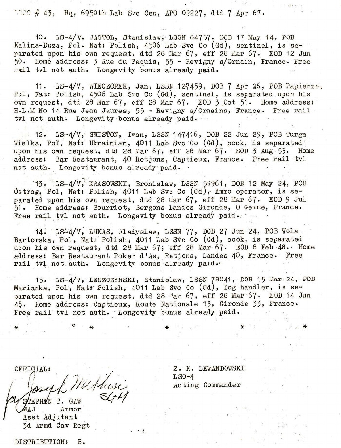 Cpl W. Rechul retirement orders